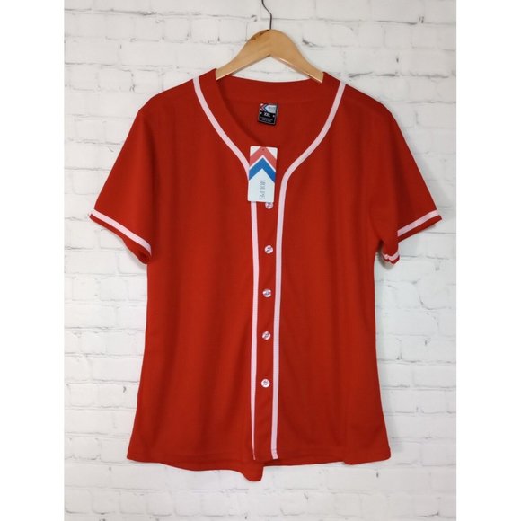 Molpe Athletic Unisex Men Women Xxl Apparel Button Up Jersey Red White Trim NEW - Picture 6 of 6